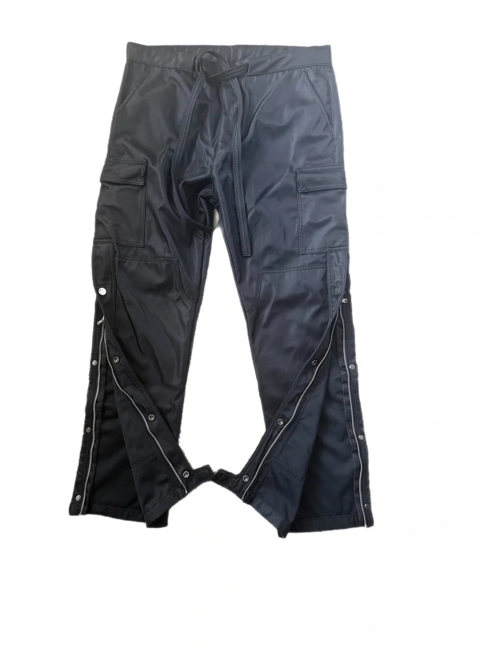 MNML Black Nylon Side Snap Zip Closure Cargo Pants Relaxed Tapered